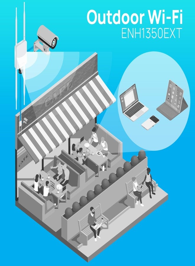 إن جنيس نقطة وصول خارجية EnGenius ENH1350EXT بتقنية Wi-Fi 5 AC1300 - مقاومة للماء بمعيار IP67، موسع نطاق ثنائي النطاق طويل المدى، MU-MIMO، محقن PoE ومجموعة تركيب مرفقة - Image 5